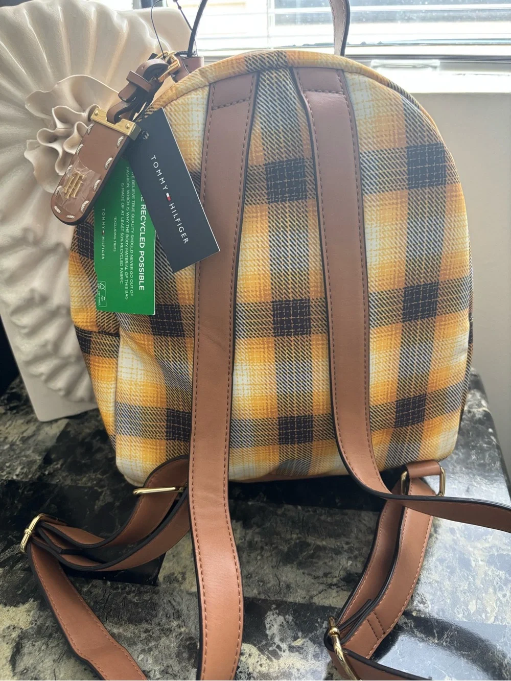 Tommy Hilfiger Yellow Plaid Mini Backpack